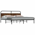 Cadre de lit en m�tal - vidaxl - ch�ne fum� - 180x200 cm - t�te de lit - sommier � lattes - hauteur libre ...