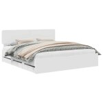 Cadre de lit moderne avec tiroir - vidaxl - 180x200 cm - blanc - bois ing�nierie - 6 tiroirs - design ...