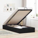 Cadre de lit ottoman - jili - 90x190 cm - velours noir - mcanisme de levage - rangement sous le lit