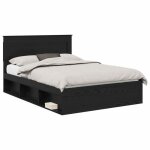 Cadre de lit avec t�te de lit - vidaxl - 140x190 cm - noir - pin massif - cadre � lattes - rangement ...