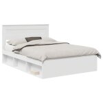 Cadre de lit avec t�te de lit - vidaxl - 160x200 cm - blanc - pin massif - bois ding�nierie - design ...
