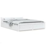 Cadre de lit - ashata - 140x190 cm - bois de pin massif - avec tiroirs - classique intemporel
