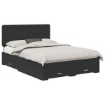 Cadre de lit avec tiroir - vidaxl - 140x190 cm - noir - bois ding�nierie - tiroirs int�gr�s - hauteur ...