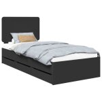 Cadre de lit avec tiroir - vidaxl - noir - 90x190 cm - bois ing�nierie - design �pur� - rangements pratiques ...