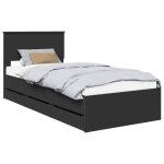 Cadre de lit avec tiroir - vidaxl - noir - 90x190 cm - bois ing�nierie - design minimaliste - espace ...