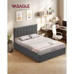 Cadre de lit - vasagle - 140x190 cm - sommier relevable - rangement - gris fonc�