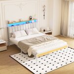 Cadre de lit140 x 200 avec base en mtallumires led et prises multiples(1 prise ac 2 ports usb)lit double ...