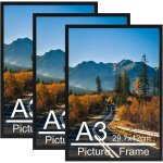 Cadres photos a3 - jozsi - lot de 3 noir pour photos dipl�mes images format a3 id�al pour d�coration ...