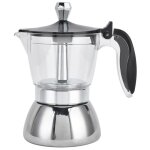 Cafetire  expresso en acier inoxydable avec dessus en verre et couvercle en cristal pour 4 tasses cafetire ...