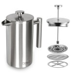 Cafetire  piston 1000ml - ozavo - inox isotherme avec 5 filtres remplacement french press 8 tasses