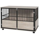 Cage pour chien intrieur pawhut table dappoint 100 x 60 x 68 cm niche jusqu 30 kg 3 portes verrouillables ...