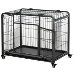 Cage pour chien - pawhut - pliable - sur roulettes - 2 portes verrouillables - plateau amovible - 94 ...