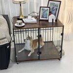 Cage pour chien avec roulettes - bingopaw - caisse de transport en verre tremp - 77x60x65cm - marron ...