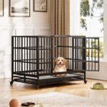 Cage chiencaisse de transport - 94x58. 5x74. 8cm - noir - cages robuste ext�rieur pour chiens en m�tal ...