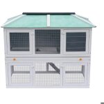 Cage clapier double pour animaux - bois - 130 x 68 x 105 cm - vert et blanc - pour lapins et poules