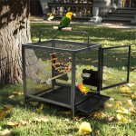 Cage dlevage oiseaux - unho - 58x46x56cm grande volire pour oiseaux - 1 perchoir - 2 mangeoires - balanoire ...