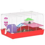 Cage hamster - pawhut - 2 niveaux - base amovible pour un nettoyage facile - cabane roue dexercice �chelle ...