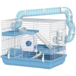Cage pour hamster - pawhut - portable - avec cabane roue de course gamelle bouteille deau perchoirs tuyaux ...