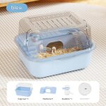 Cage  hamster rat rongeur - plateforme biberon eau roue maisonnette - bleu