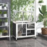 Cage � lapin clapier sur roulettes petit enclos aminaux en bois massif 2 �tages toit ouvrant plates - ...