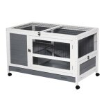 Cage  lapin - pawhut - clapier sur roulettes - avec plateau coulissant - porte verrouillable - dessus ...
