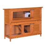 Cage  lapin - pawhut - grande taille avec 2 tages rtelier  foin - toit ouvrant - 120l x 48l x100h ...