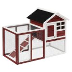 Cage � lapins - pawhut - niche sup�rieure avec rampe plateau excr�ment fen�tre + enclos 2 portes - 1235x626x92 ...