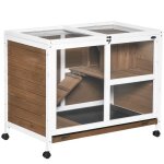 Cage à lapin sur roulettes - pawhut - en bois massif - 2 étages - toit ouvrant - plates - formes - marron ... Cage à lapin sur roulettes - pawhut - en bois massif - 2 étages - toit ouvrant - plates - formes - marron ...