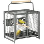 Cage  oiseaux - pawhut - 2 bols en acier inoxydable 2 perchoirs en bois plateau infrieur amovible - ...