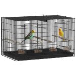 Cage  oiseaux - pawhut - en acier - avec sparateur 4 perchoirs en bois plateau coulissant 4 mangeoires ...