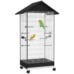 Cage oiseau - pawhut - avec roulettes plateau coulissant - 2 mangeoires et 8 perchoirs - 79 x 65 x 155 ...