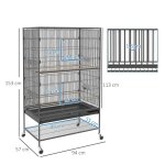 Cage pour oiseaux avec perchoirs et tagres 94 x 57 x 153 cm gris avec portes et roulettes pour oiseaux ...