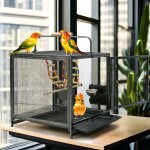 Cage oiseau perroquet portable - bingopaw - volire oiseaux intrieur avec corde de jouet et fond amovible ...