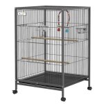 Cage oiseau sur pied cage sur roulettes avec balan�oire perchoirs et plateau coulissant 48 x 46 x 74 ...