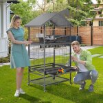 Cage  oiseaux sur pied - volire - pied dtachable - toit ouvert - nettoyage facile - 80 * 60 * 167cm ...