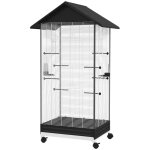 Cage oiseau sur pied voli�re oiseaux int�rieure sur roulettes 2 mangeoires 8 perchoirs 79 x 65 x 155 ...