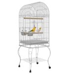 Cage à oiseaux sur roulettes - pawhut - étagère plateau amovible 2 bols perchoir acier inoxydable - 51 ... Cage à oiseaux sur roulettes - pawhut - étagère plateau amovible 2 bols perchoir acier inoxydable - 51 ...