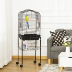 Cage � oiseaux voli�re pour oiseaux sur roulettes avec toit ouvrant 3 perchoirs �tag�re inf�rieure 46 ...