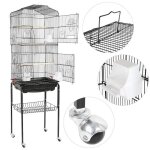 Cage pour oiseaux - yis - grande volire en mtal avec roulettes et accessoires - noir 46x35x150. 6cm ...
