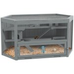 Cage rongeurs 3 niveaux 115x60x55cm hexagonale bois gris couvercle  charnire + fentre&rampe - souris&hamste ...