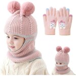 Cagoule enfants filles3 en 1 bonnet pompon casquette de chapeauchapeaux pompon tricot chapeau cagoule ...