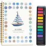 Cahier daquarelle pour d�butants - avec coffret de 12 peintures et pinceaux - pochoirs de no�l inclus ...