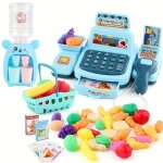 Caisse enregistreuse jouet - ensemble de caisse bleue - 46pcs - distributeur deau lapin bleu