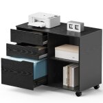 Caisson bureau 3 tiroirs table de chevet petit meuble de rangement avec roulettes pour chambre salon ...