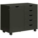 Caisson de bureau - homcom - 5 tiroirs 1 porte tagre rglable - sur roulettes - panneau de particules ...