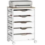 Caisson bureau mobile - homcom - sur roulettes - avec 5 tiroirs poign�es encoch�es - bois - 50 x 40 x ...