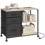 Caisson bureau woltu - avec station de charge - armoire de bureau  roulettes - 3 tiroirs 2 tagres ...