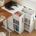 Caisson � roulettes 52x50x75 cm avec tiroirs et �tag�res ? meuble de rangement bureau gain de place r�versible ...