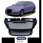 Calandre noir brillant look rs3 pour audi a3 8p phase 2 et sportback de 04 / 2008  2012