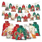Calendrier de lavent 24 poches suspension 24 sachets cadeaux rutilisables avec corde et pinces en bois ...
